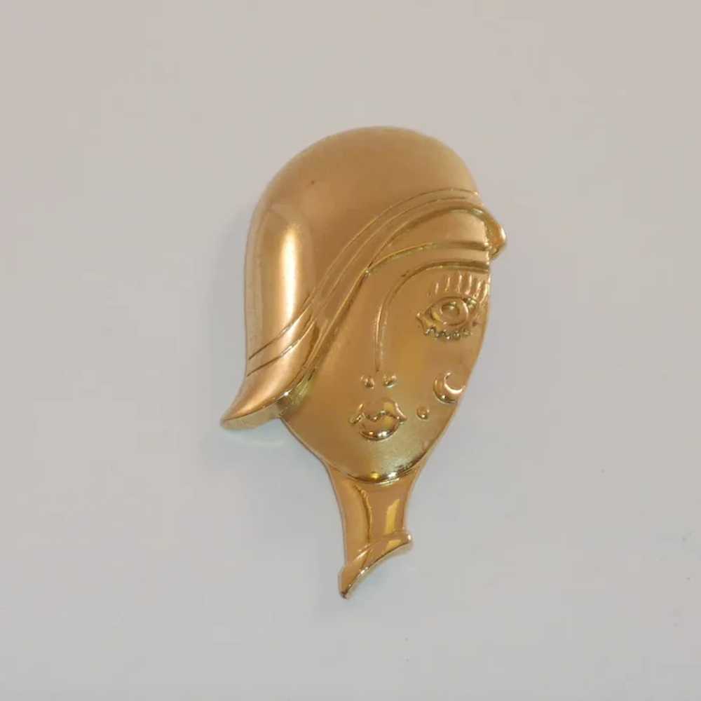 Gold Tone Flapper Lady Head Pin Brooch - image 3