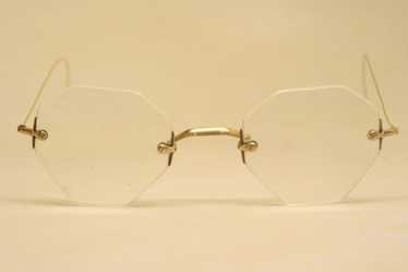 Antique Eyeglasses Gold Rimless Saddle Bridge Fram