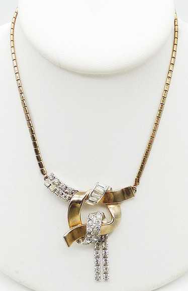 Retro Gold Tone Rhinestone Knot Necklace