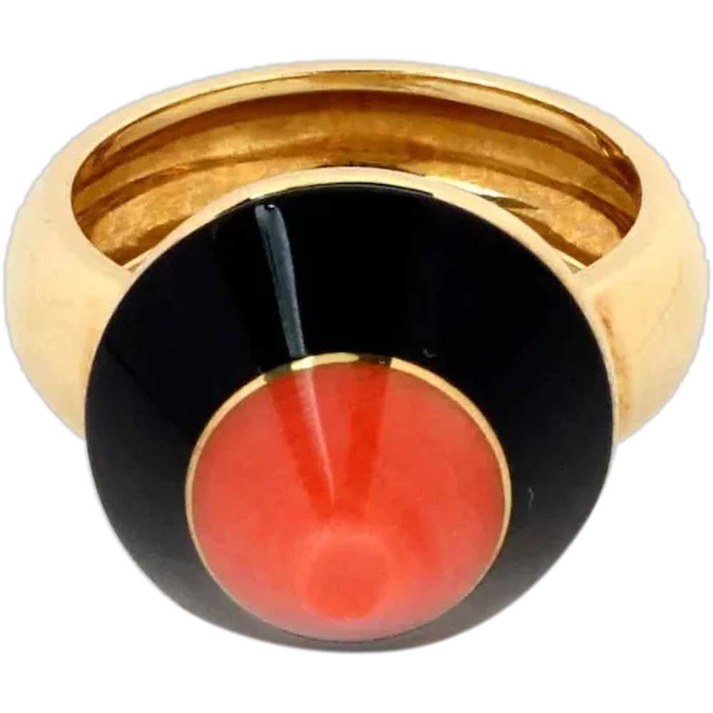 Coral Onyx 18k Yellow Gold Pointed Top Ring - image 1
