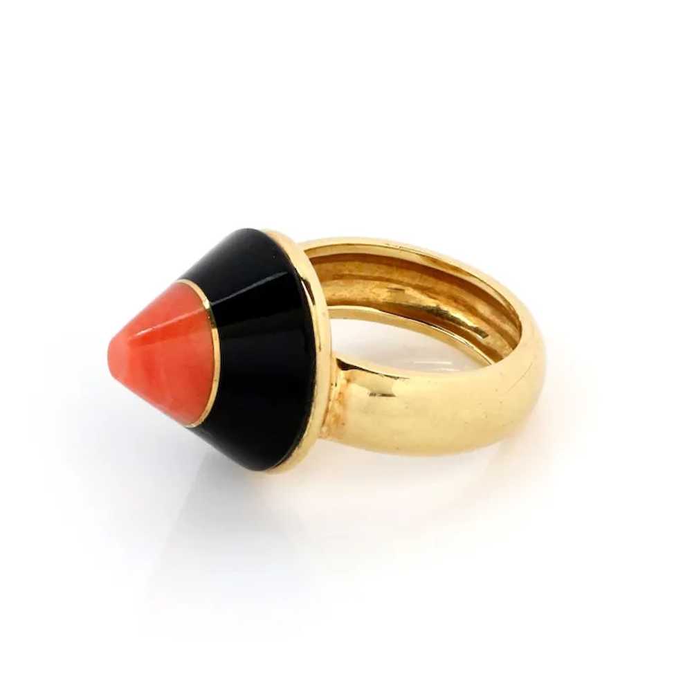 Coral Onyx 18k Yellow Gold Pointed Top Ring - image 2