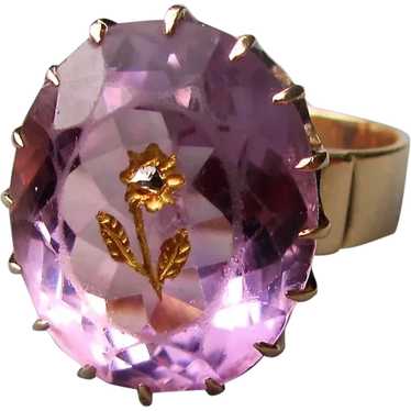 Antique Victorian 14K Gold Amethyst Diamond Ring … - image 1