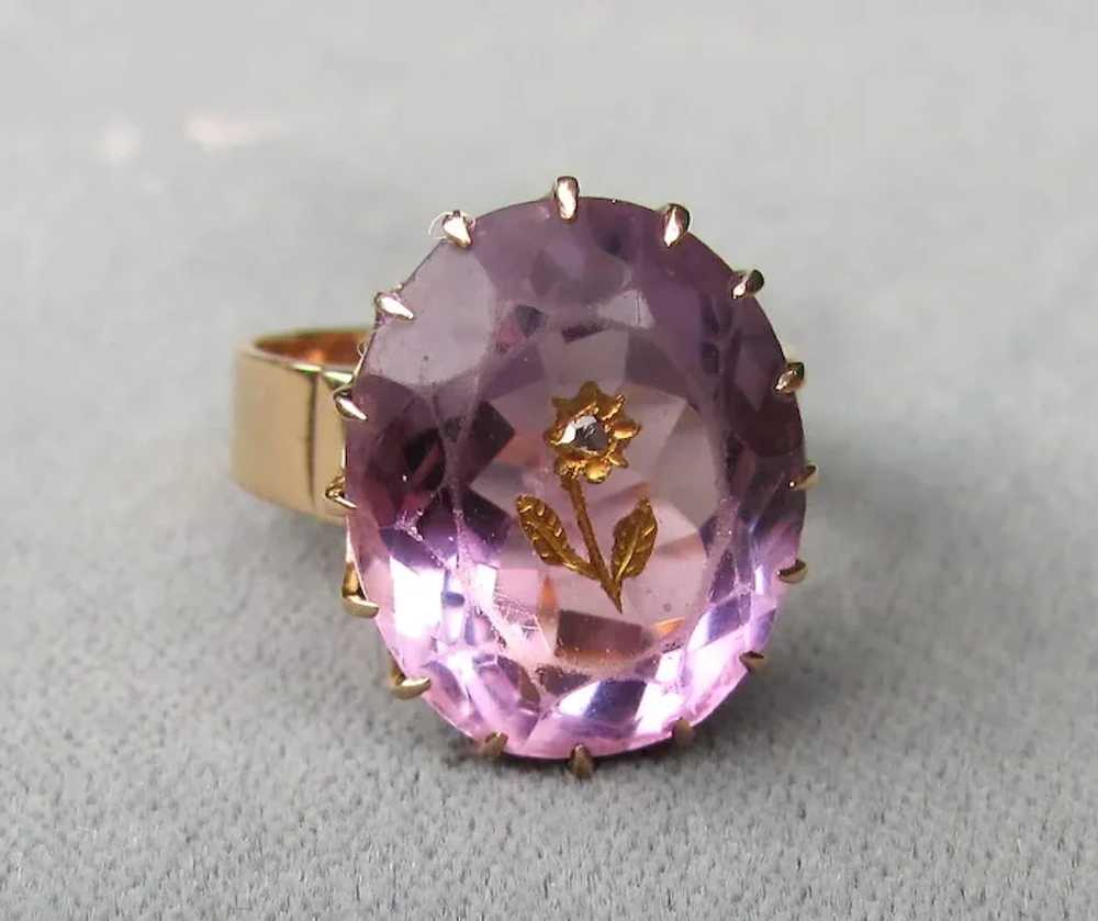Antique Victorian 14K Gold Amethyst Diamond Ring … - image 2