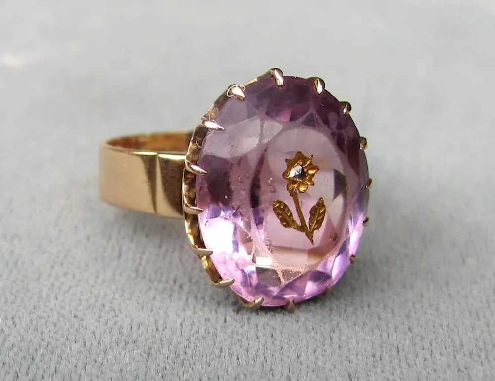 Antique Victorian 14K Gold Amethyst Diamond Ring … - image 3