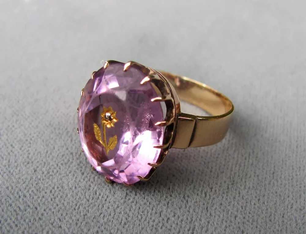 Antique Victorian 14K Gold Amethyst Diamond Ring … - image 5