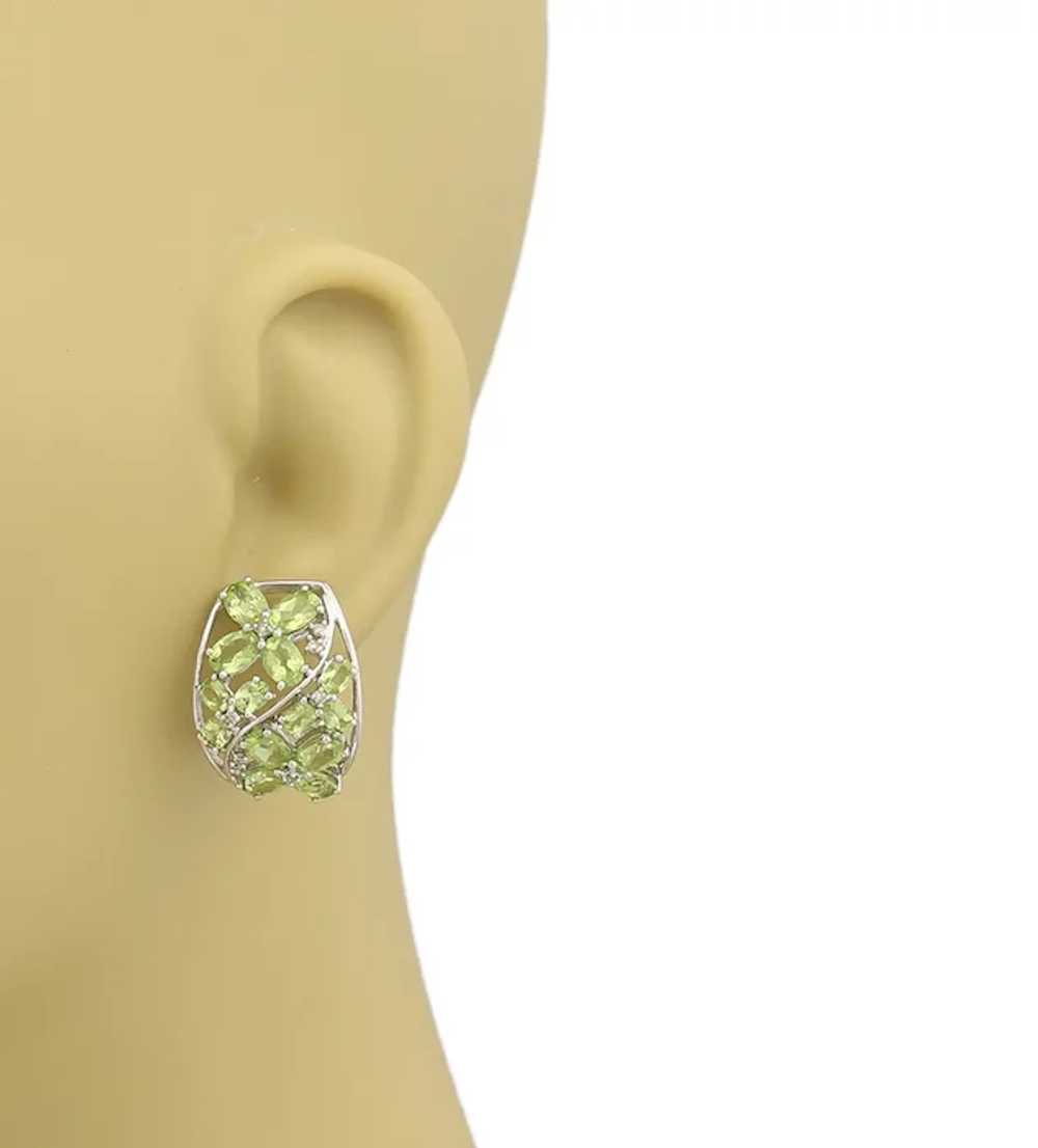 Peridot & Diamonds 14k White Gold Wide Curve Earr… - image 2