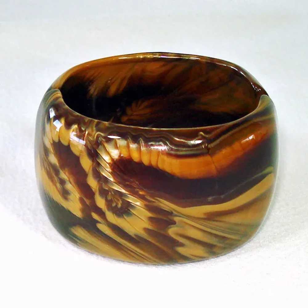 Lucite Swirled Caramel Mocha Wide Clamper Bracelet - image 2