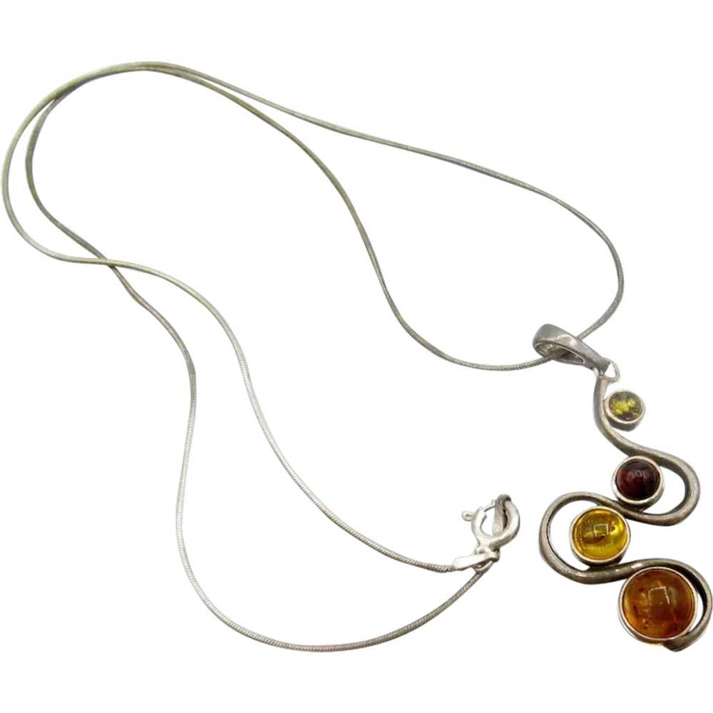 Vintage Modernist Amber Sterling Silver Necklace … - image 1