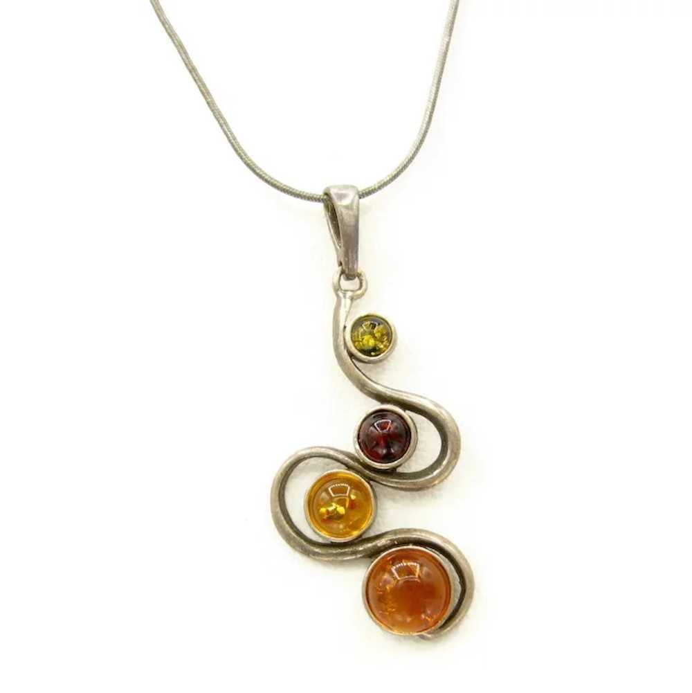 Vintage Modernist Amber Sterling Silver Necklace … - image 3