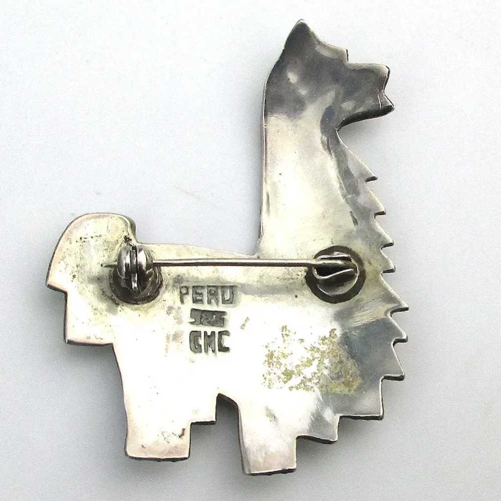 Modernist Peru 925 Silver Enamel Llama Pin Signed… - image 4