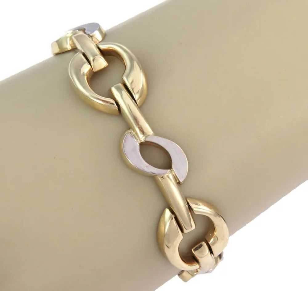 Wide Fancy 14k Two Tone Gold Link Bracelet - image 2