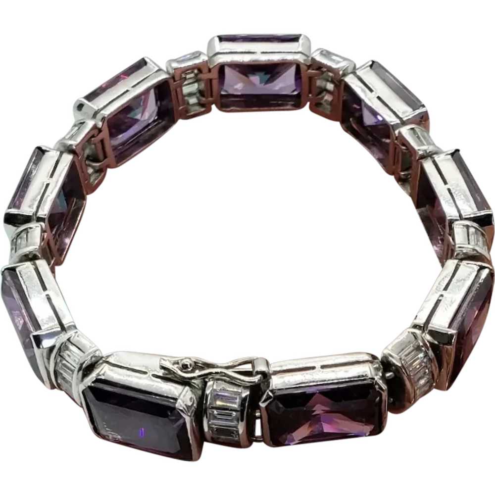 Vintage Art Deco Amethyst Glass 925 Sterling Silv… - image 1