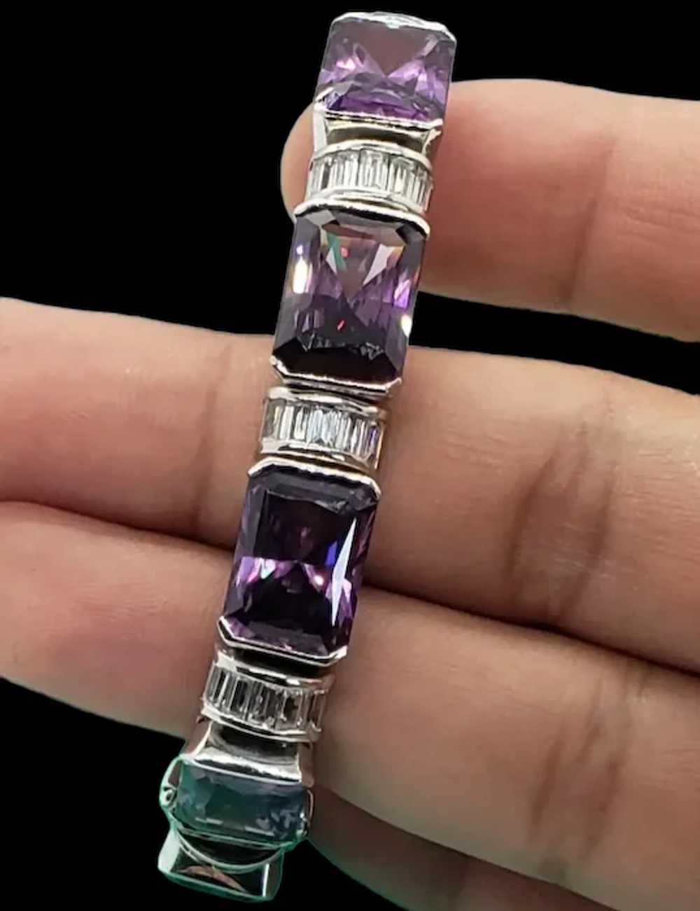 Vintage Art Deco Amethyst Glass 925 Sterling Silv… - image 3