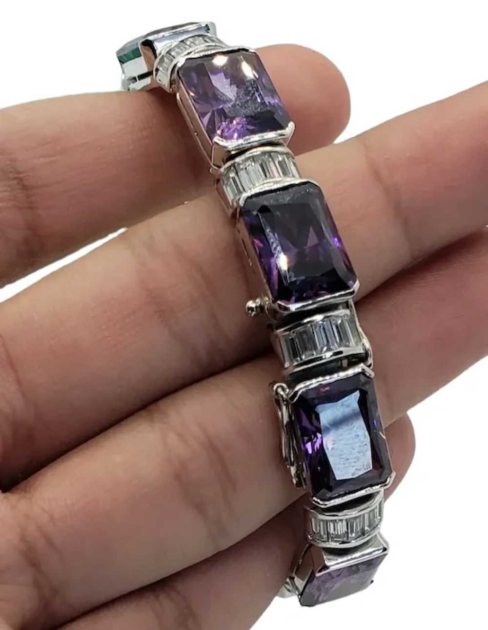 Vintage Art Deco Amethyst Glass 925 Sterling Silv… - image 4