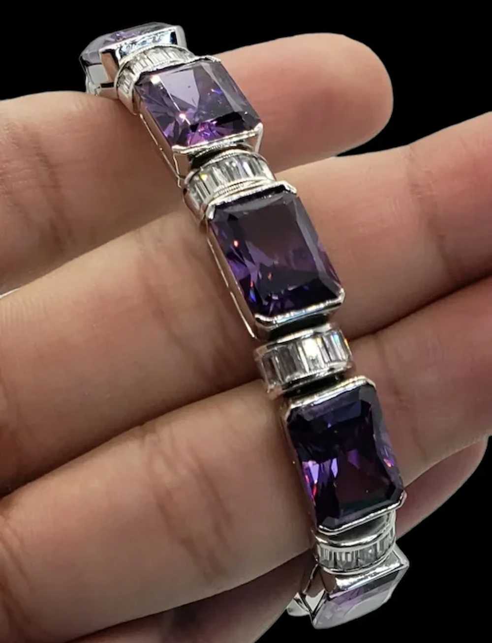 Vintage Art Deco Amethyst Glass 925 Sterling Silv… - image 6