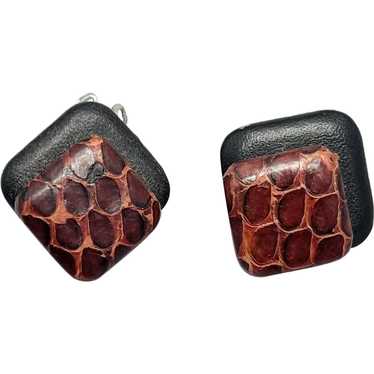 Vintage Leather Clip On Earrings - image 1