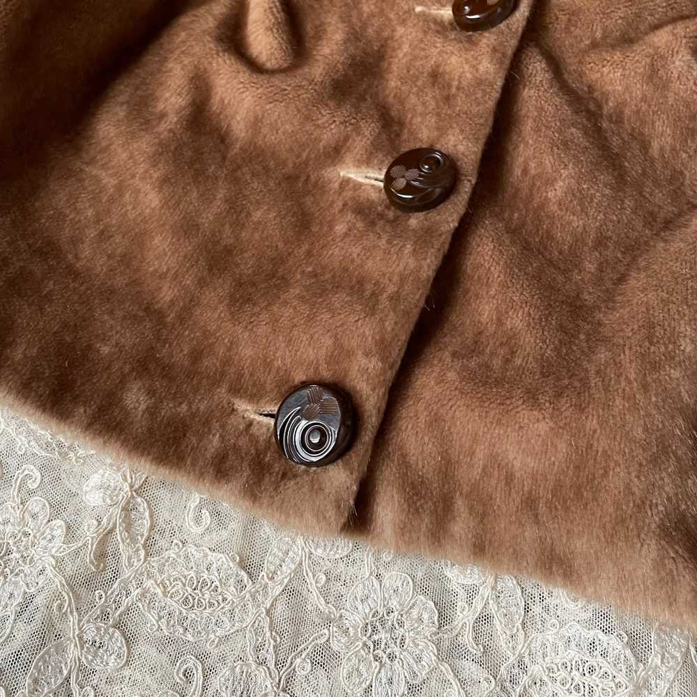 1960s Brown Faux Fur Cropped Jacket Satin Lined - image 12