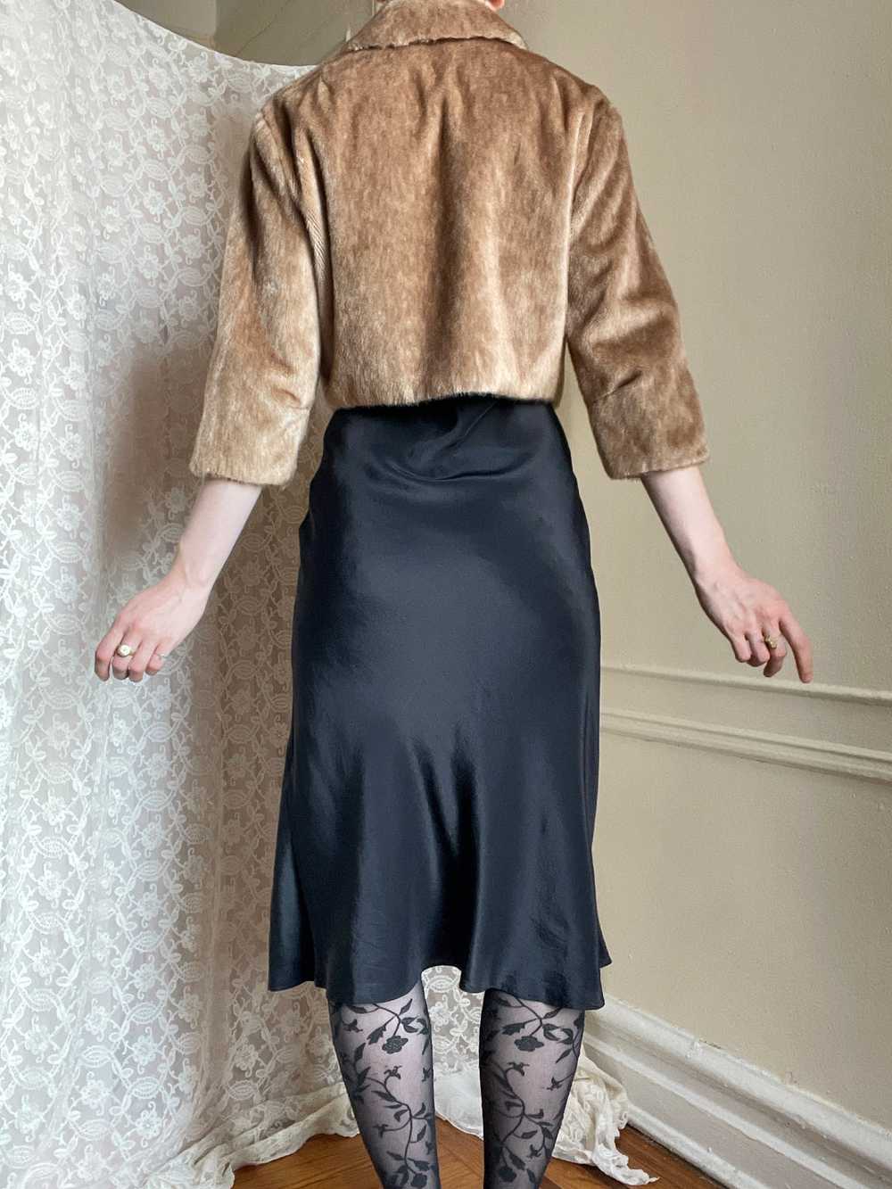 1960s Brown Faux Fur Cropped Jacket Satin Lined - image 6