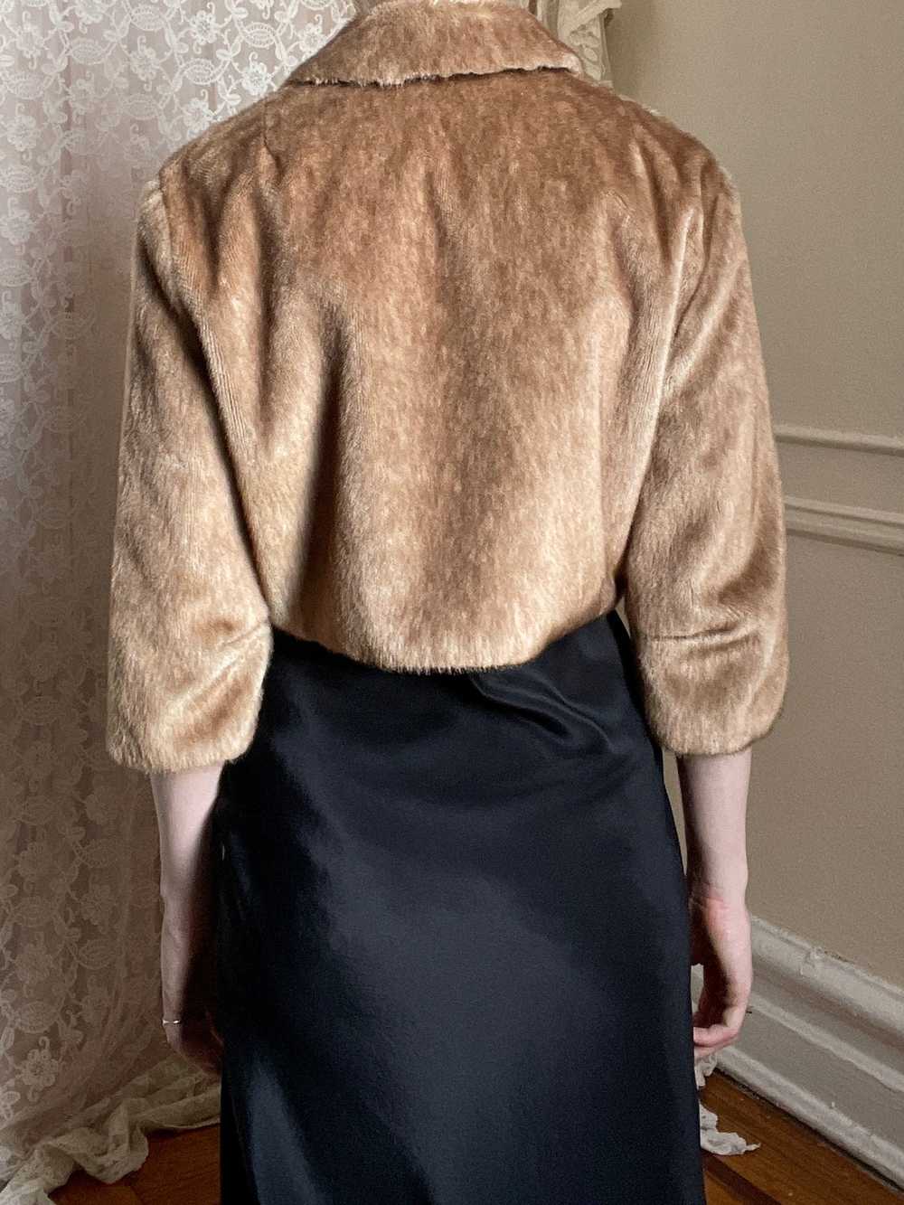 1960s Brown Faux Fur Cropped Jacket Satin Lined - image 8