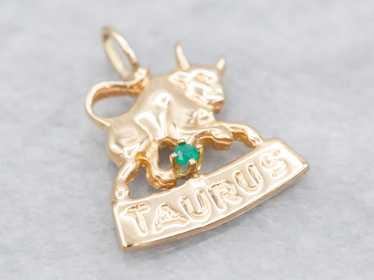 Zodiac Green Onyx and Gold Taurus Pendant - image 1