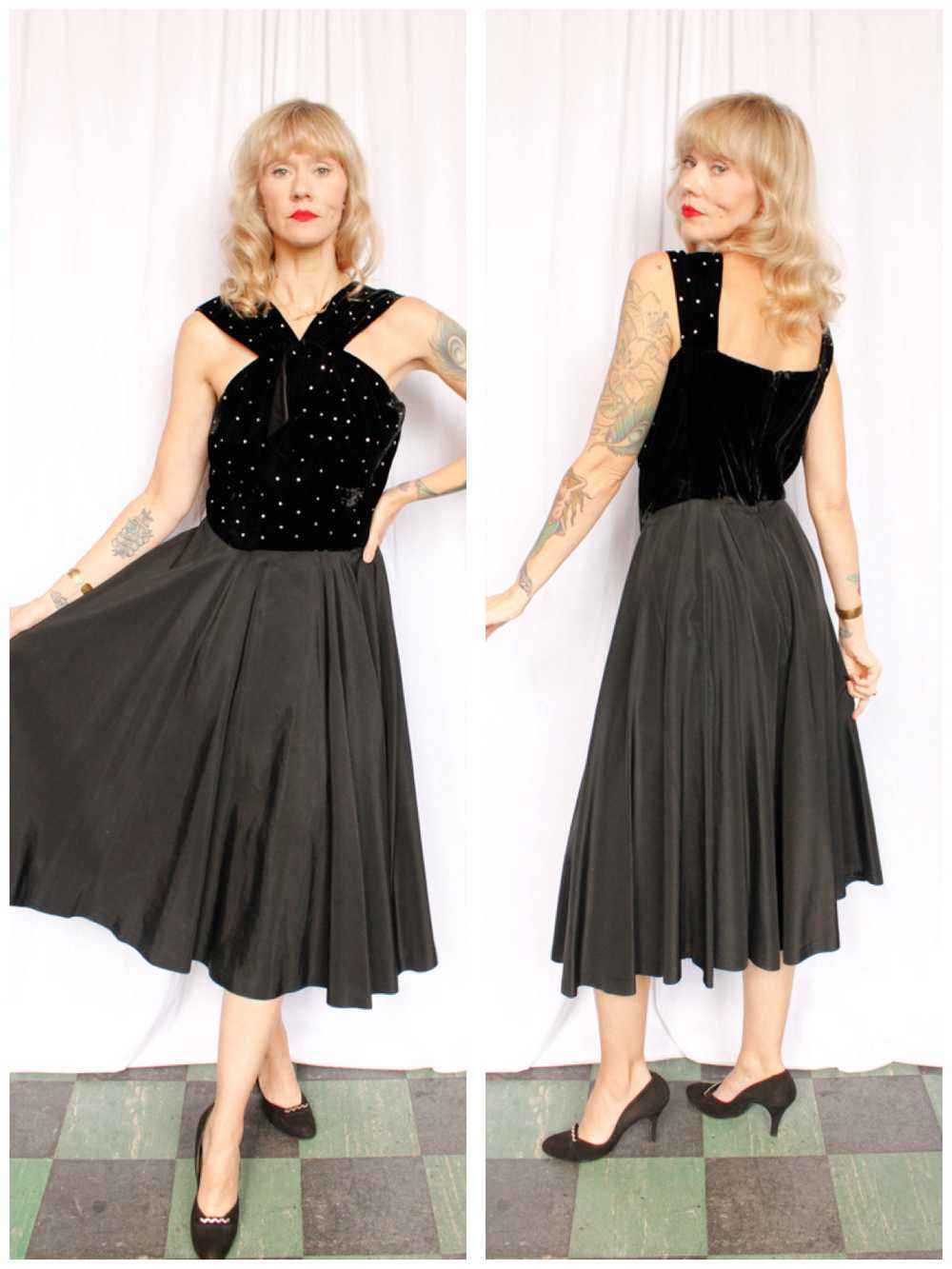 1940s Velvet & Rhinestone Party Dress - Medium - image 1
