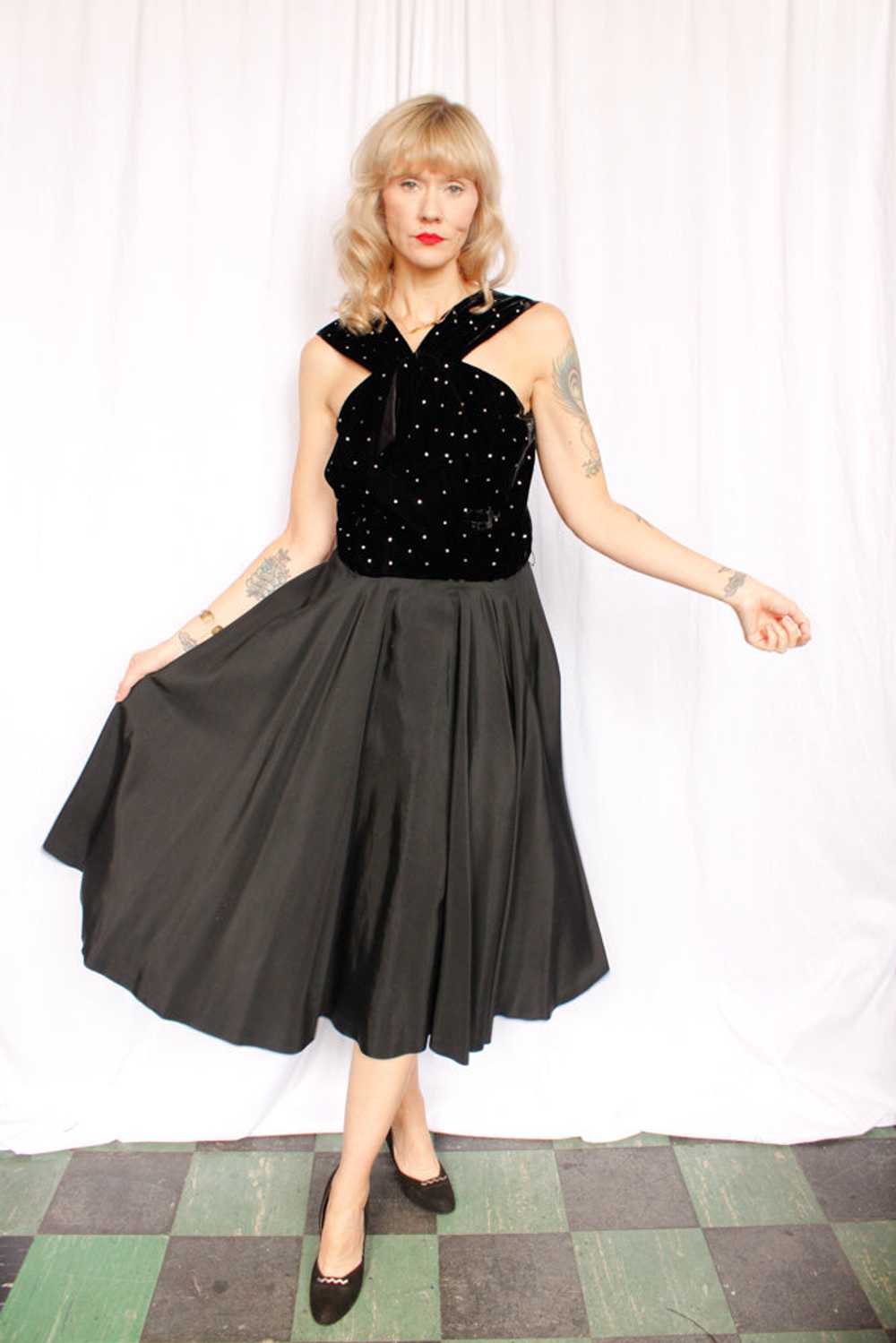 1940s Velvet & Rhinestone Party Dress - Medium - image 2