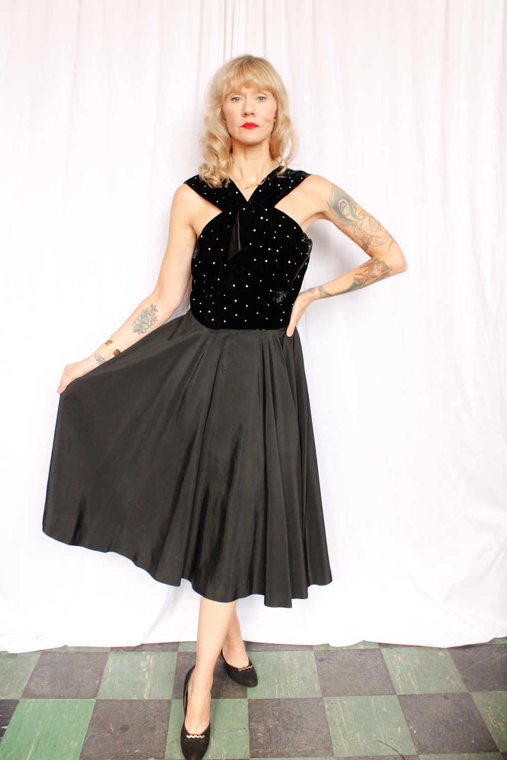 1940s Velvet & Rhinestone Party Dress - Medium - image 4
