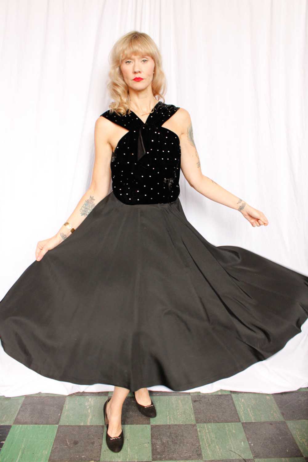 1940s Velvet & Rhinestone Party Dress - Medium - image 5