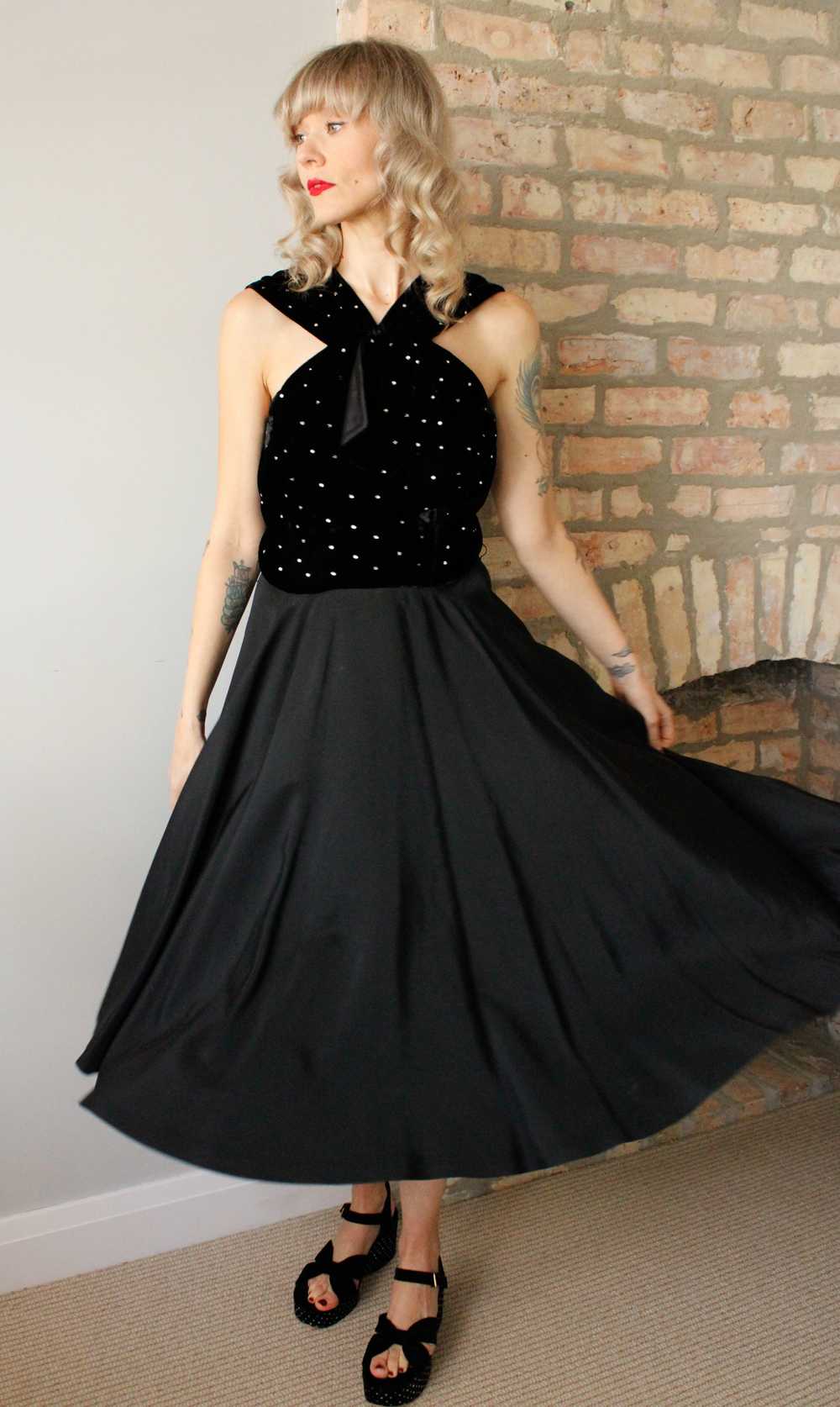 1940s Velvet & Rhinestone Party Dress - Medium - image 7
