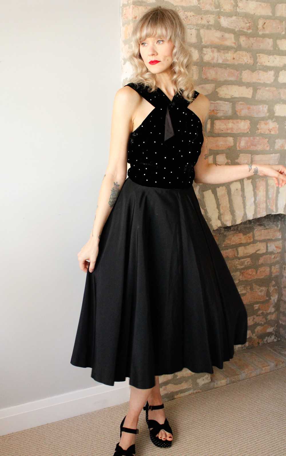 1940s Velvet & Rhinestone Party Dress - Medium - image 9