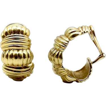 Vintage 14K Gold Fluted Dome Hoop Earrings