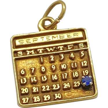 September Calendar Vintage Charm 14K Gold and Sapp