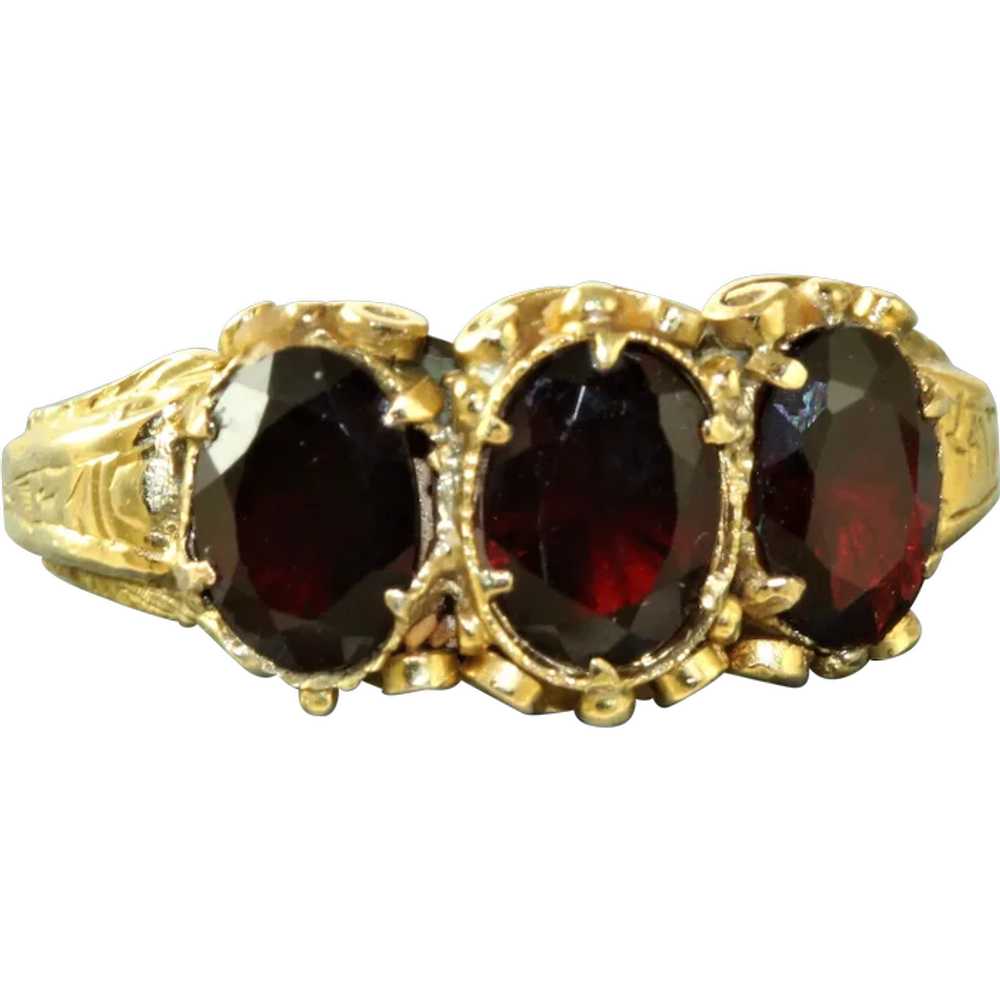 Estate 14K Three Garnet Ring - image 1