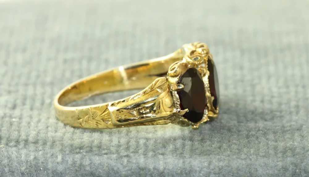 Estate 14K Three Garnet Ring - image 2