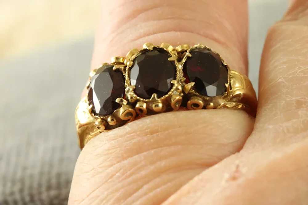 Estate 14K Three Garnet Ring - image 5