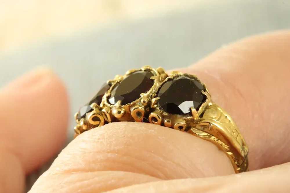 Estate 14K Three Garnet Ring - image 6