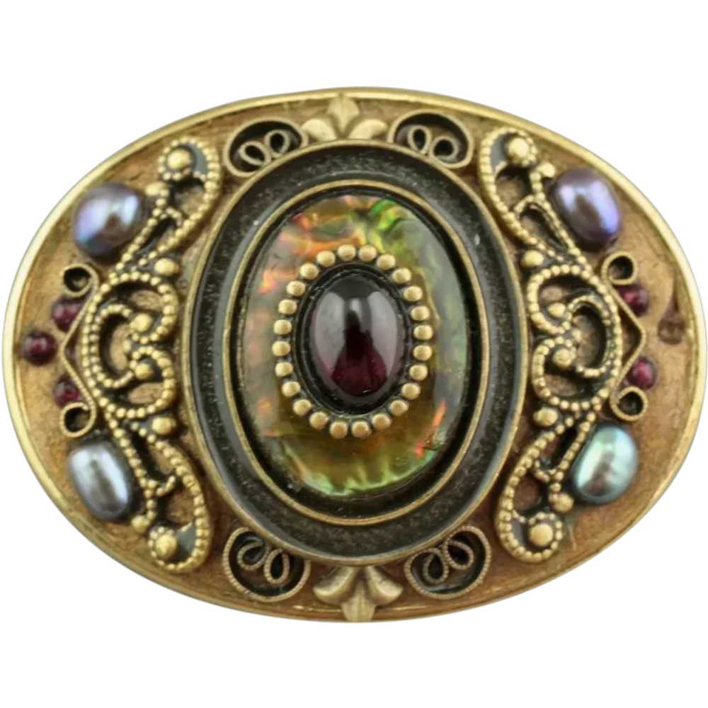 Michal Golan Abalone  and Rhinestone Filigree Pin - image 1