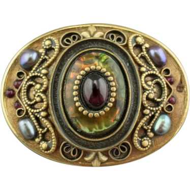 Michal Golan Abalone  and Rhinestone Filigree Pin - image 1