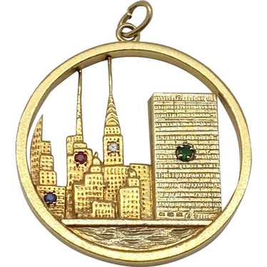 HUGE Jeweled NY City Skyline Vintage Charm Pendant