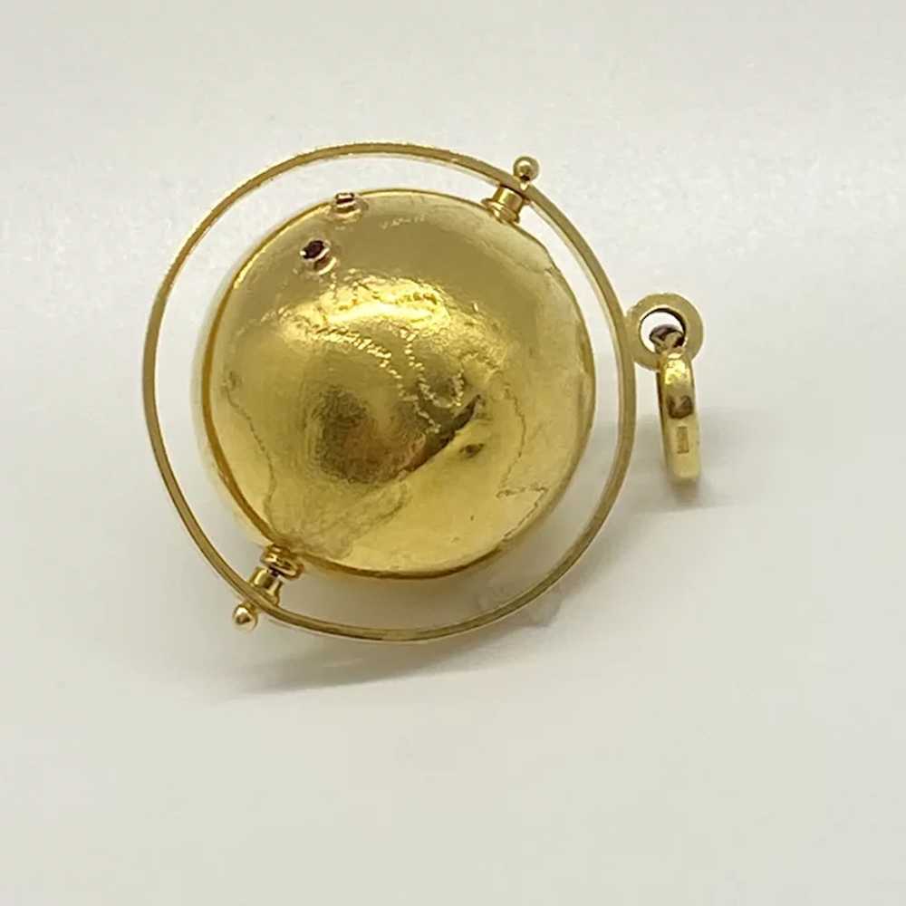 BIG Jeweled Globe Vintage Moving Charm 18K Gold 1… - image 3