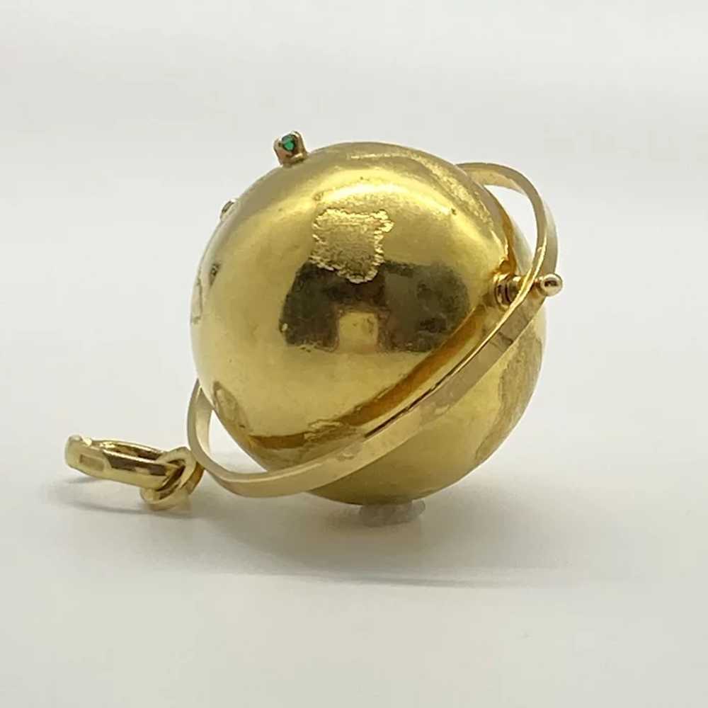 BIG Jeweled Globe Vintage Moving Charm 18K Gold 1… - image 5