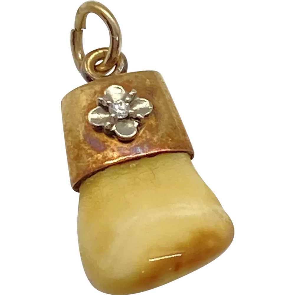 Elk Tooth Charm Pendant 14K Rose and White Gold D… - image 1