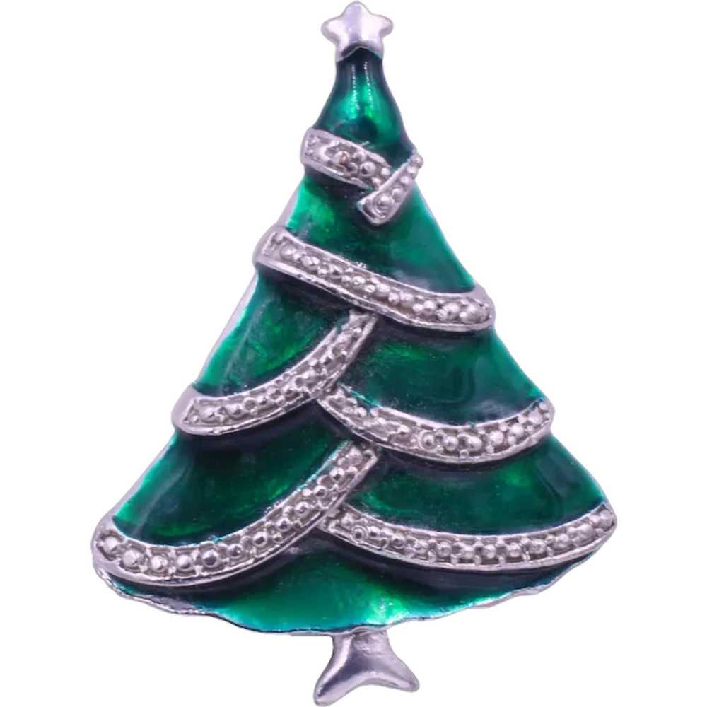 Brooch Pin Rhinestone Christmas Tree Enamel - image 1