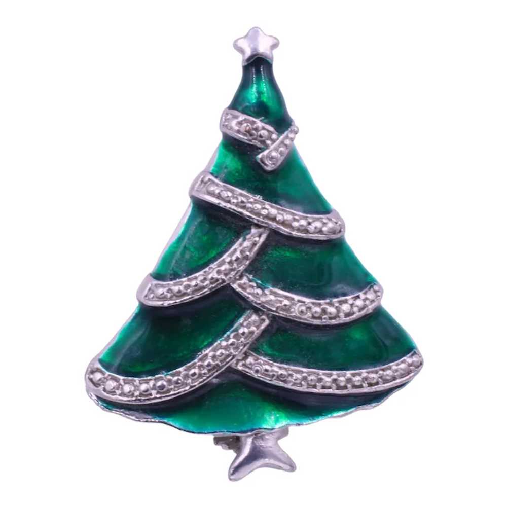 Brooch Pin Rhinestone Christmas Tree Enamel - image 2