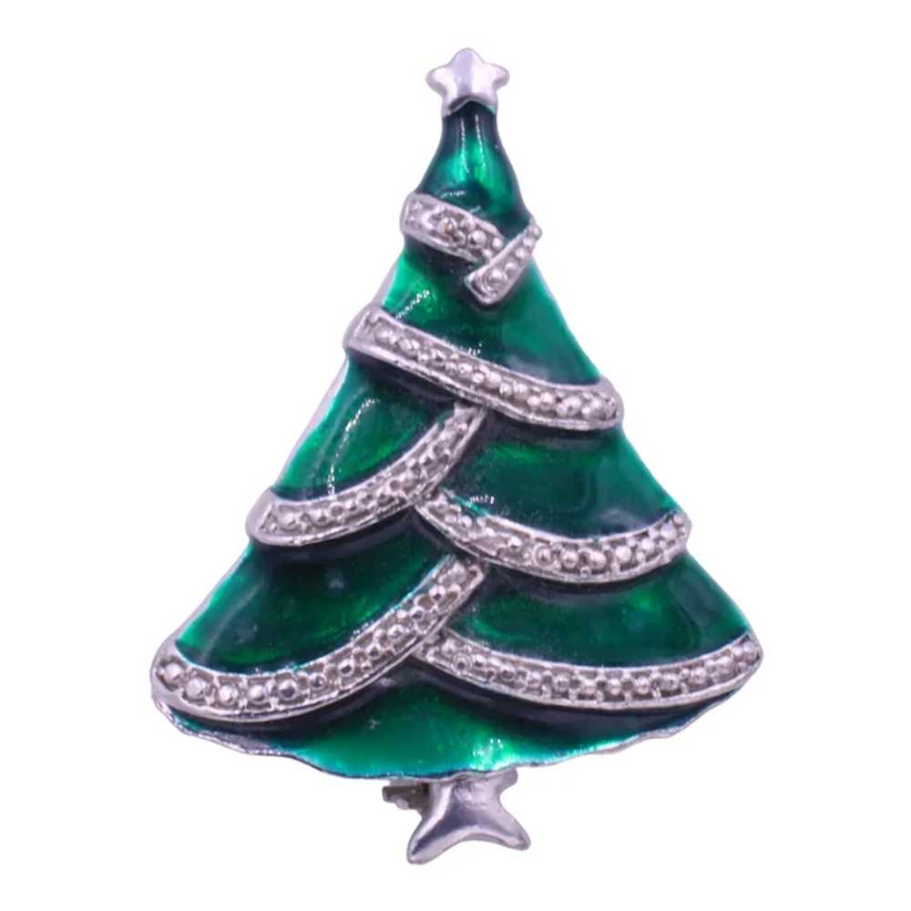 Brooch Pin Rhinestone Christmas Tree Enamel - image 3