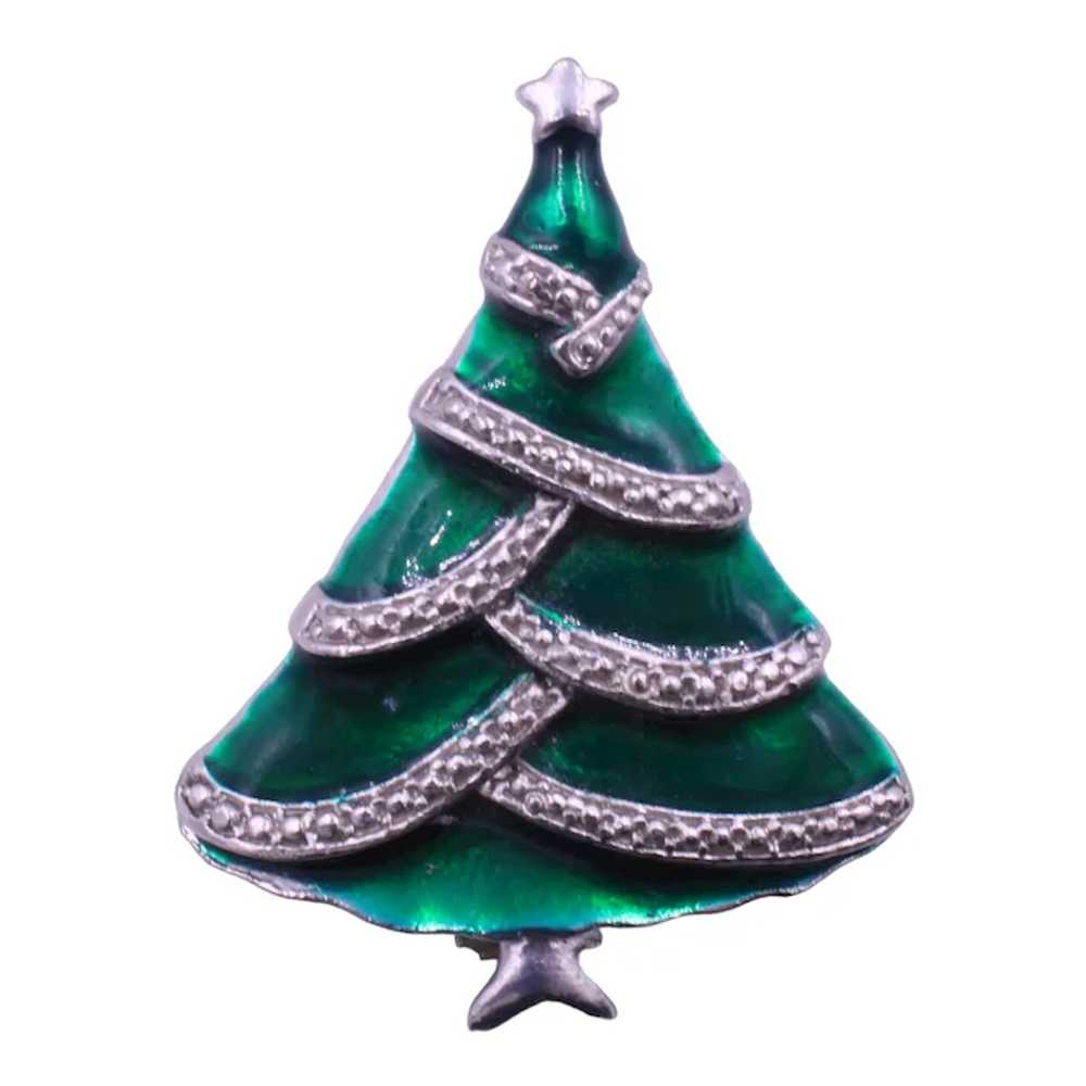 Brooch Pin Rhinestone Christmas Tree Enamel - image 4