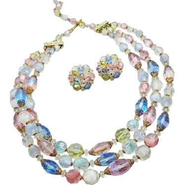 Vintage Beautiful Pastel Crystal Necklace & Earri… - image 1