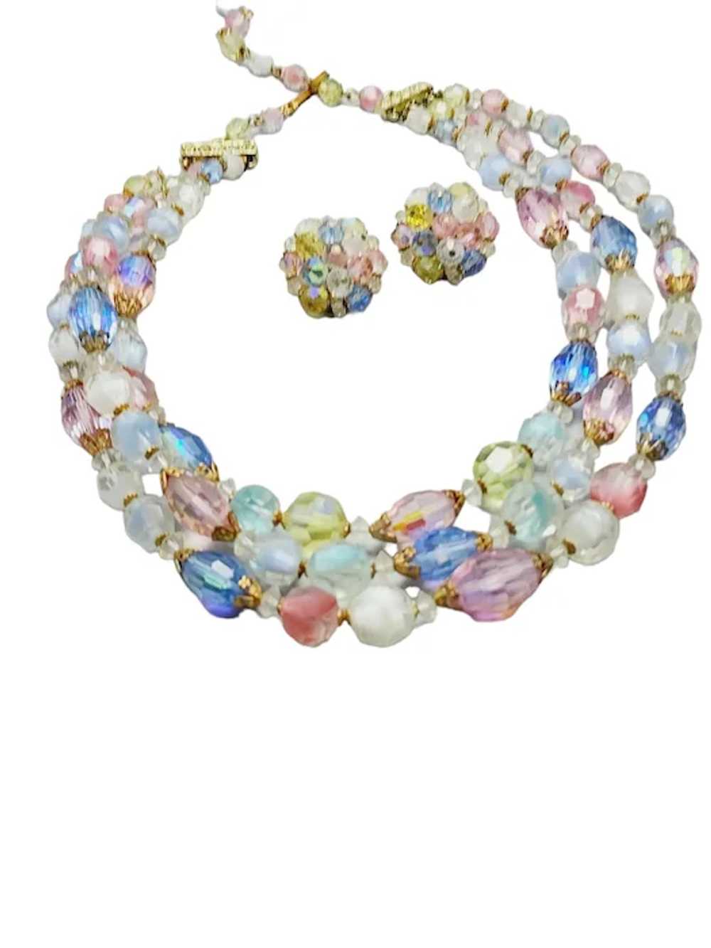 Vintage Beautiful Pastel Crystal Necklace & Earri… - image 2