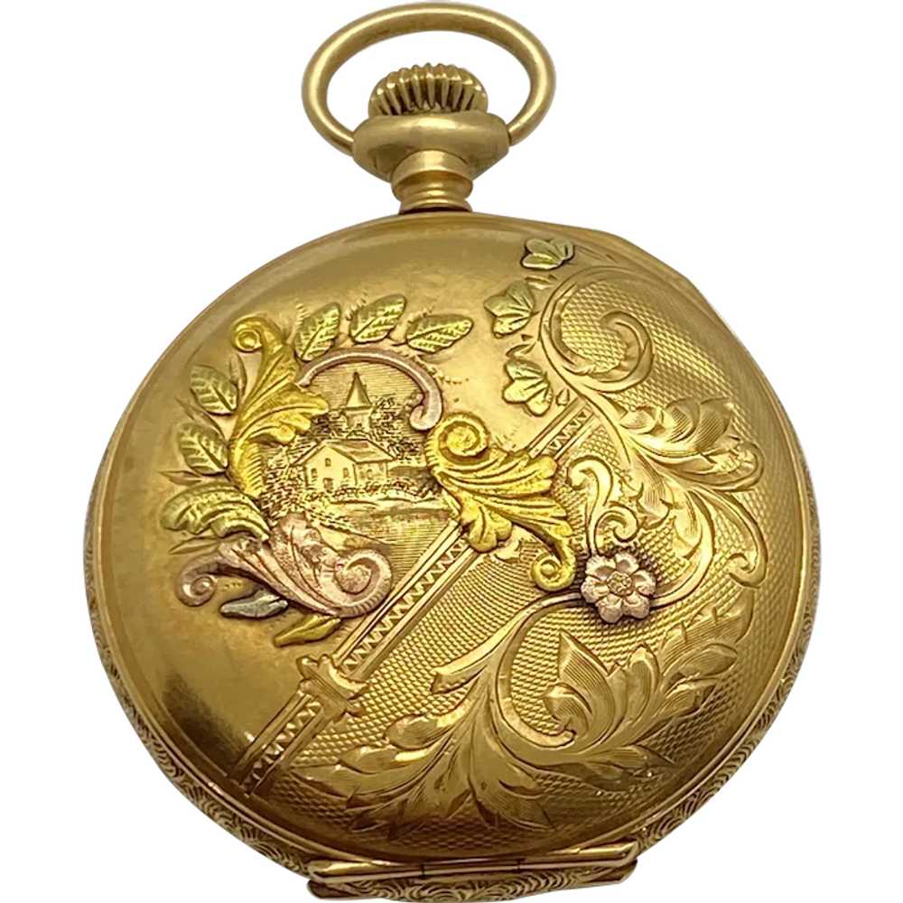 Victorian Hunter Watch Case 14K Quad Color Gold A… - image 1