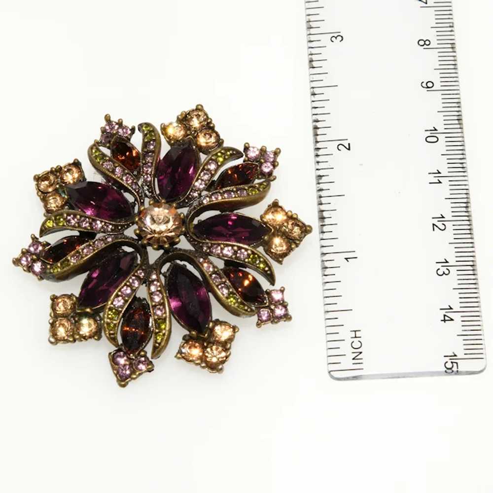 Graziano Brooch Purple Brown Rhinestones Layered … - image 3